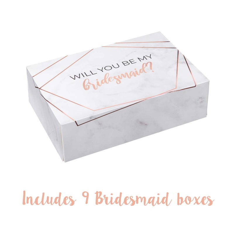 Pop Fizz Designs Bridesmaid Proposal Box Set I 10 Pack I 1 Maid of Honor Proposal Box and 9 Will You be My Bridesmaid Boxes I Marble with Gold Foil Bridesmaid Box for Bridesmaid Gifts - Image 4